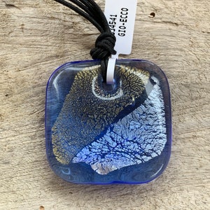 LARGE BLUE Murano glass pendant, signed!  Gold and Silver Speckle Pendant Necklace, Made in Italy!