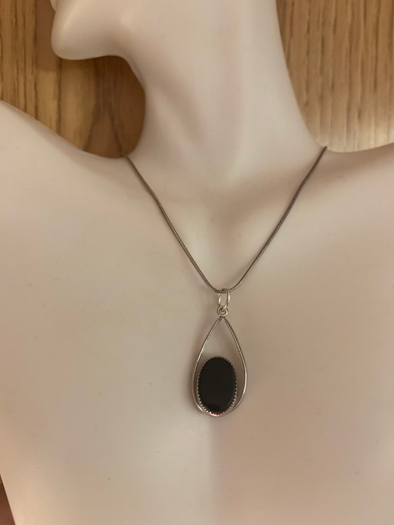 Natural black Onyx sterling silver pendant, .925 … - image 2