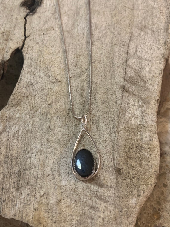 Natural black Onyx sterling silver pendant, .925 … - image 3