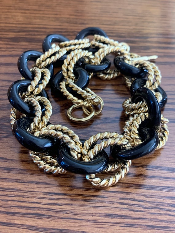 KJL Kenneth Jay Lane black and gold tone heavy/ch… - image 6