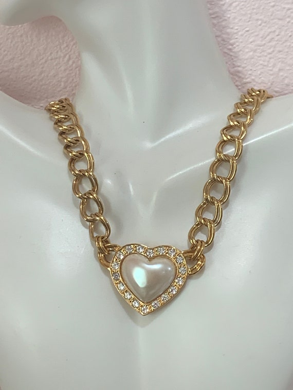 Vintage AVON signed faux pearl puffy heart and rh… - image 2
