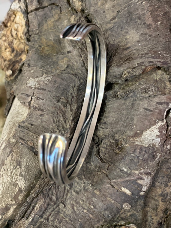 Vintage folded bracelet/cuff .925 Sterling Silver… - image 5