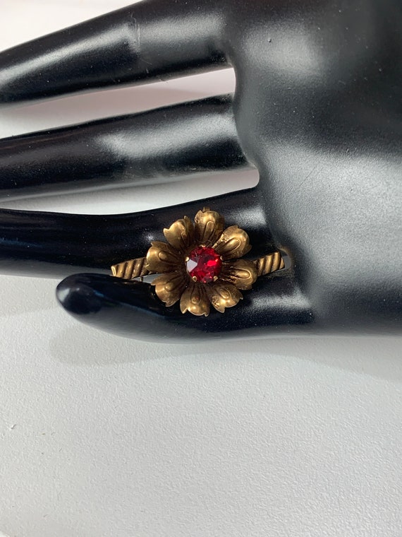 Van Dell 12k gold filled vintage ruby red flower … - image 2