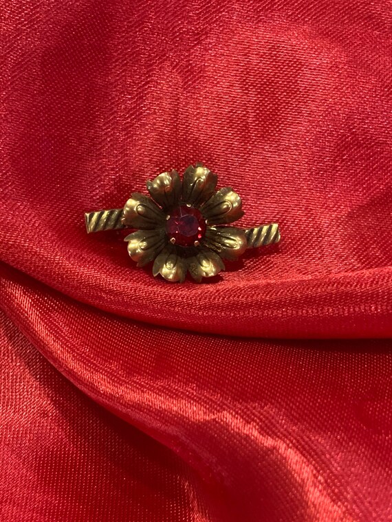 Van Dell 12k gold filled vintage ruby red flower … - image 3