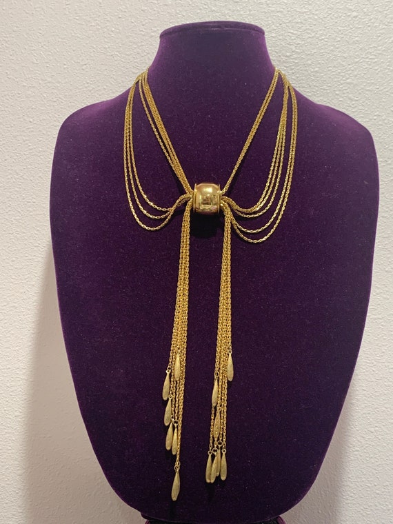 Fabulous Monet long slide Tassel Gold Plated neckl