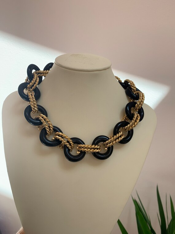 KJL Kenneth Jay Lane black and gold tone heavy/ch… - image 1