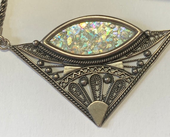 Sterling Silver Filigree Roman Glass Necklace! Vi… - image 9