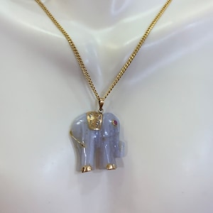 14k Gold Elephant charm/pendant ONLY! Agate with Ruby! Fine jewelry! Agate elephant pendant detailed in polished 14K gold!