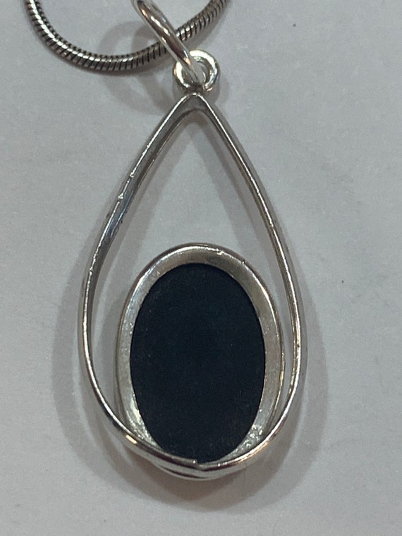 Natural black Onyx sterling silver pendant, .925 … - image 5