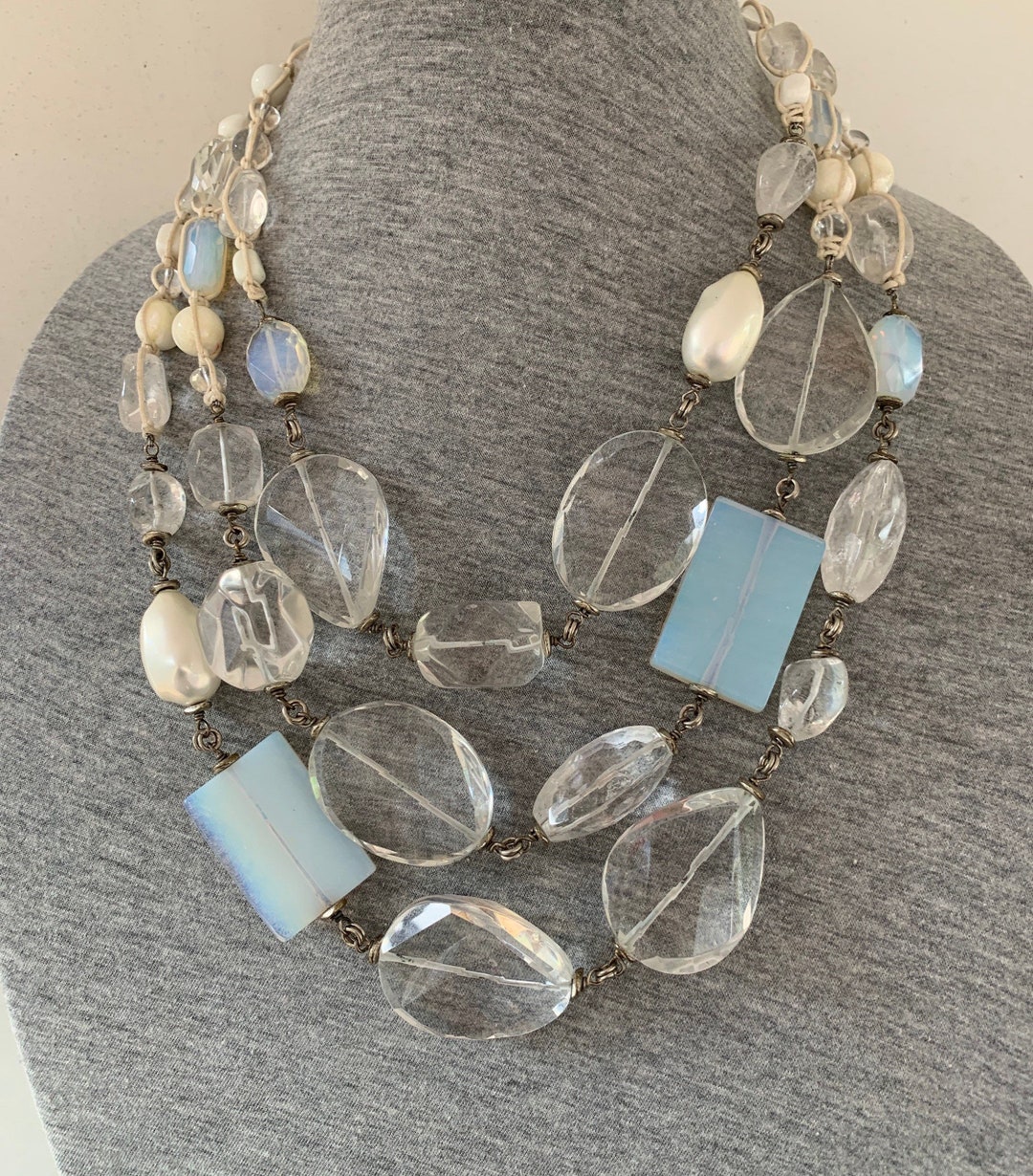 DONCASTER Signed, HEAVY CHUNKY Quartz, Opalite, Faux Pearl, Mother-of 