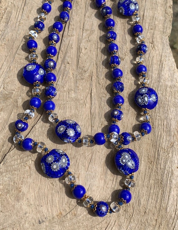 Vintage Venetian Millefiori Royal Blue Glass Bead 