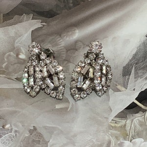 Germany, vintage clip-on earrings with crystals/rhinestones Western Germany from 1950&#39;s! Bridal/wedding jewelry!