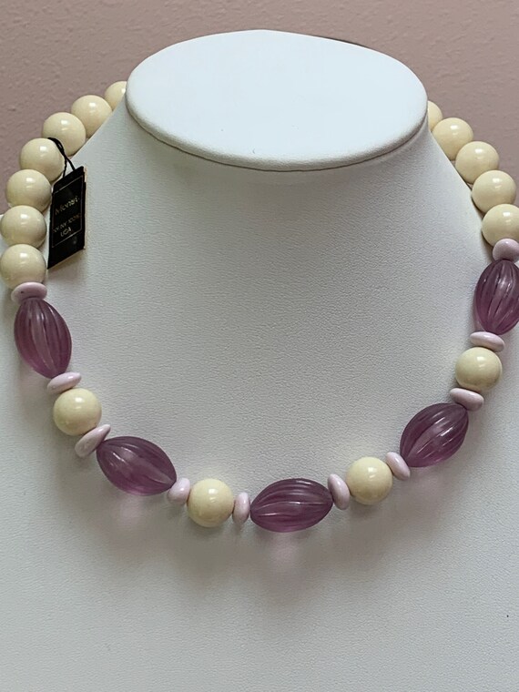 Vintage Monet NWT purple, pink and cream Lucite n… - image 2
