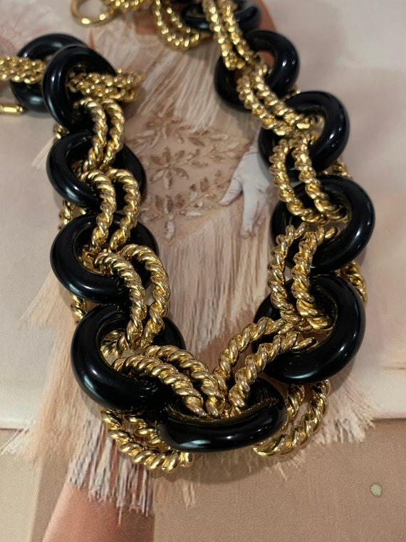 KJL Kenneth Jay Lane black and gold tone heavy/ch… - image 4