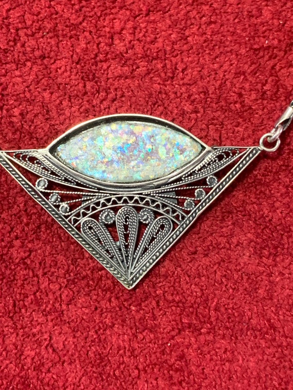 Sterling Silver Filigree Roman Glass Necklace! Vi… - image 3