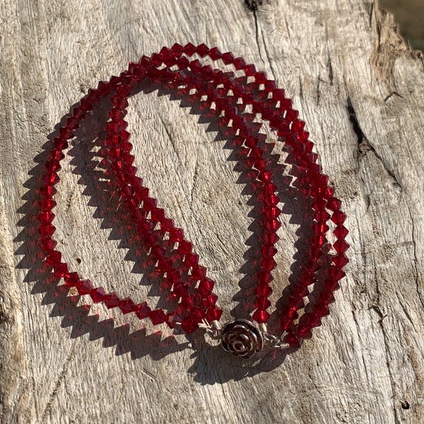 Red Swarovski crystals bracelet Sterling Silver .925 bracelet Swarovski jewelry! ROSE Sterling Silver magnetic clasp.