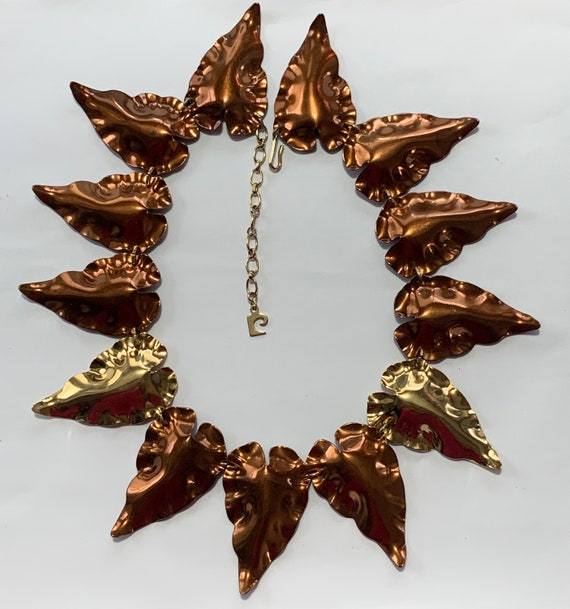 Pierre Cardin" Signed Autumn Leaf Necklace, Copper