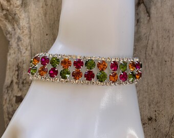 Sparkling Multi Colored Rhinestone Bracelet! Stunning array of prong set rhinestones!