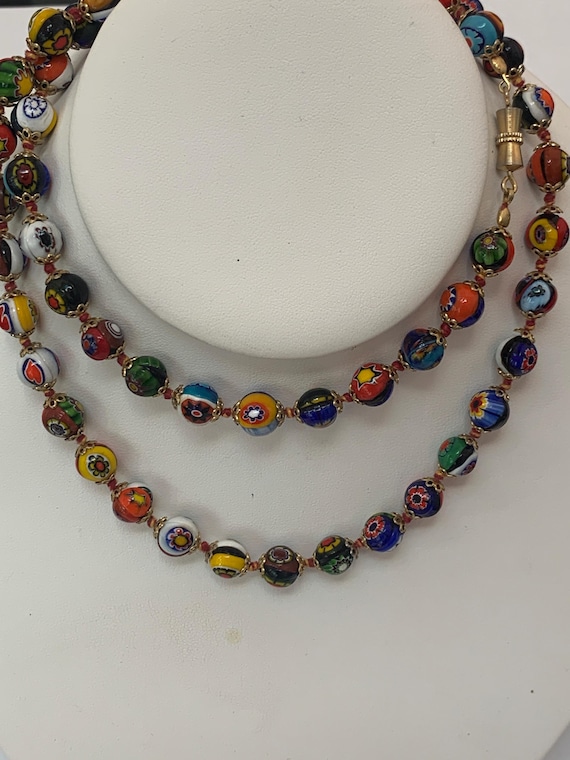Vintage Venetian Murano Moretti Millefiori ART glass necklace! Antique Millefiori beads!