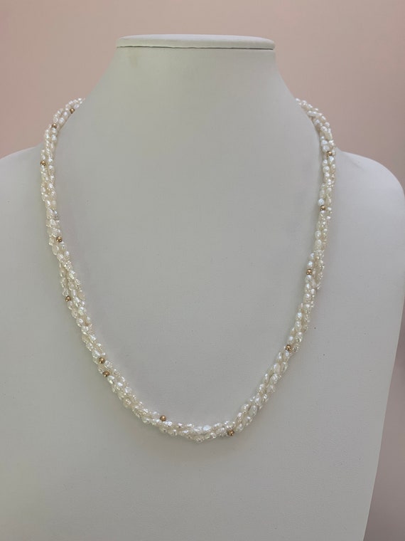 Vintage triple strand natural rice pearls, 14k acc