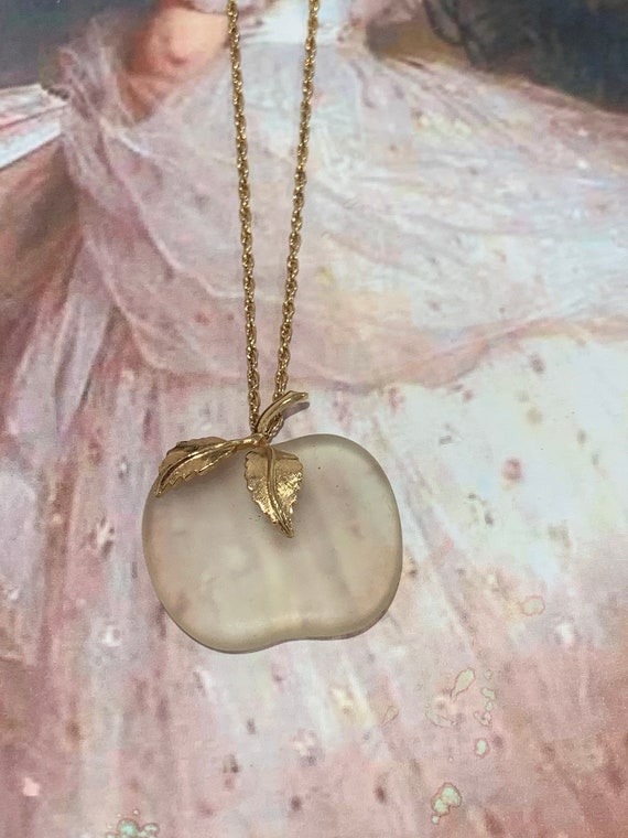 Vintage AVON frosted apple glass gold leaves penda