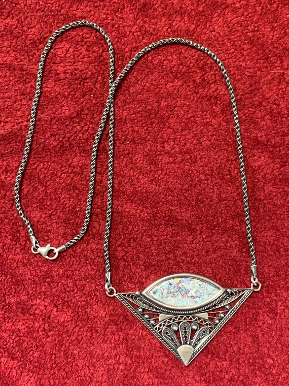 Sterling Silver Filigree Roman Glass Necklace! Vi… - image 4