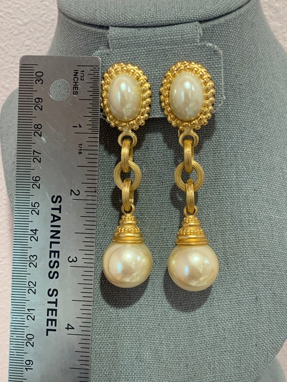 Blanca signed large faux pearls dangle earrings! … - image 8