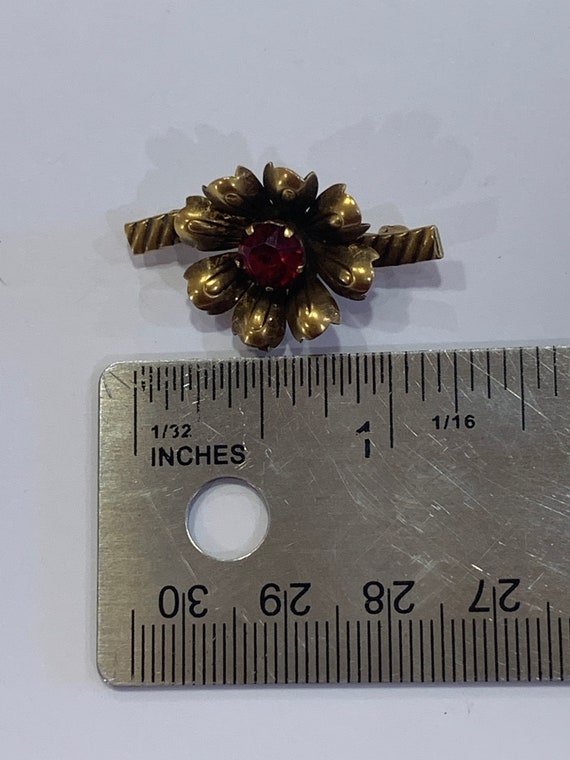 Van Dell 12k gold filled vintage ruby red flower … - image 9