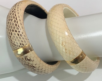 Vintage by SHEKA exotic real snake skin two bangle/bracelets! Snake skin jewelry!