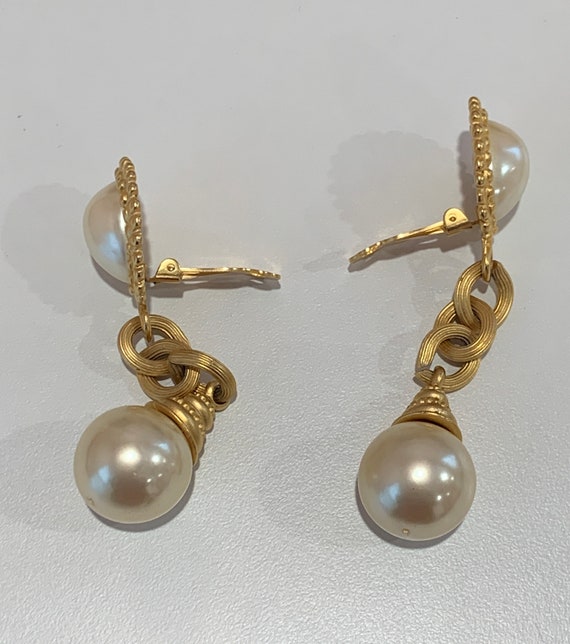 Blanca signed large faux pearls dangle earrings! … - image 4