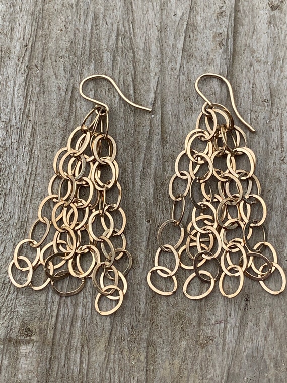 Multi 14k gold filled chain earrings. Gold Fringe… - image 1