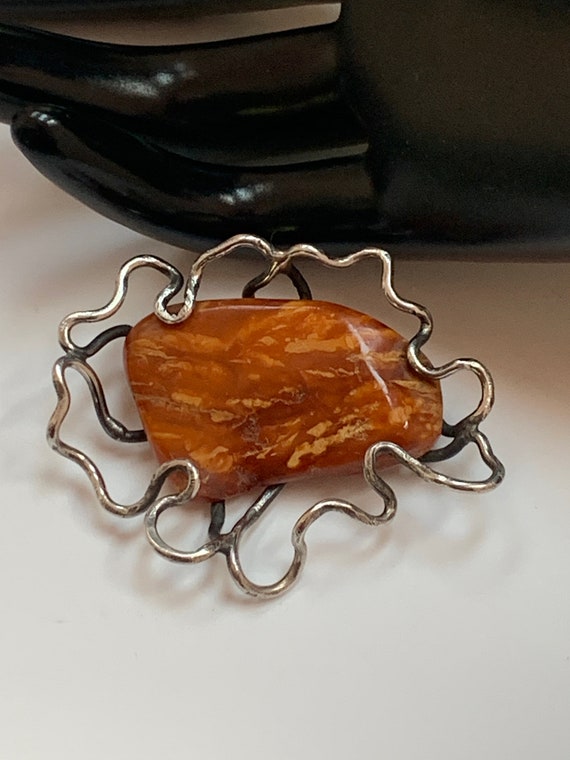 Vintage free form LARGE Amber in sterling silver b