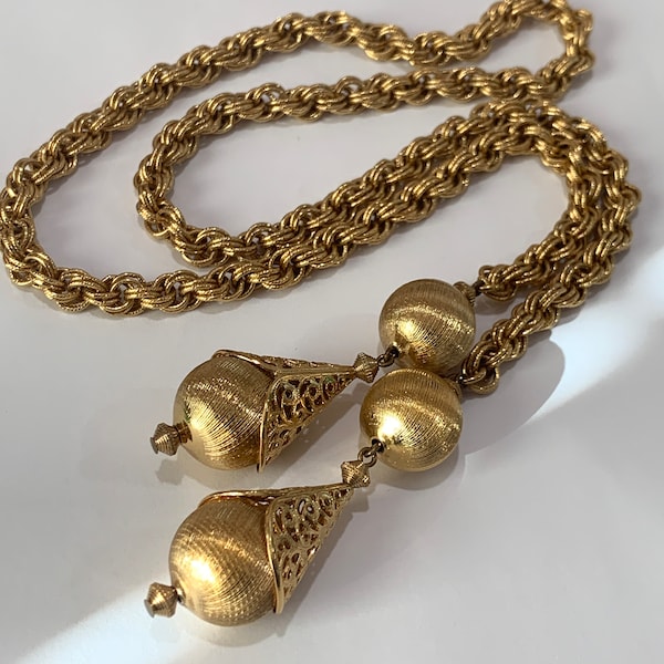 Vintage Monet 1960's Bolero lariat gold tone necklace UNIQUE, rare and collectable!