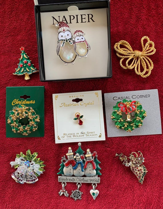 Vintage Lot Of  9 Christmas Brooch/Pins. Some Sign