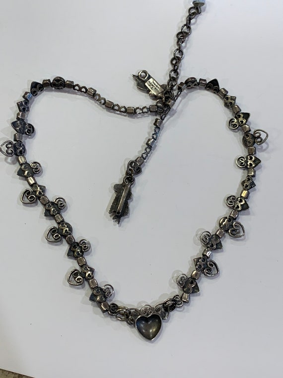 Vintage signed Mary DeMarco necklace. Ornate hear… - image 5