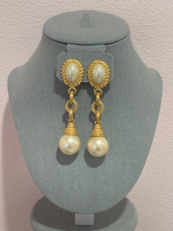 Blanca signed large faux pearls dangle earrings! … - image 3