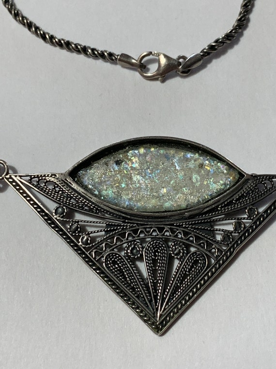 Sterling Silver Filigree Roman Glass Necklace! Vi… - image 6