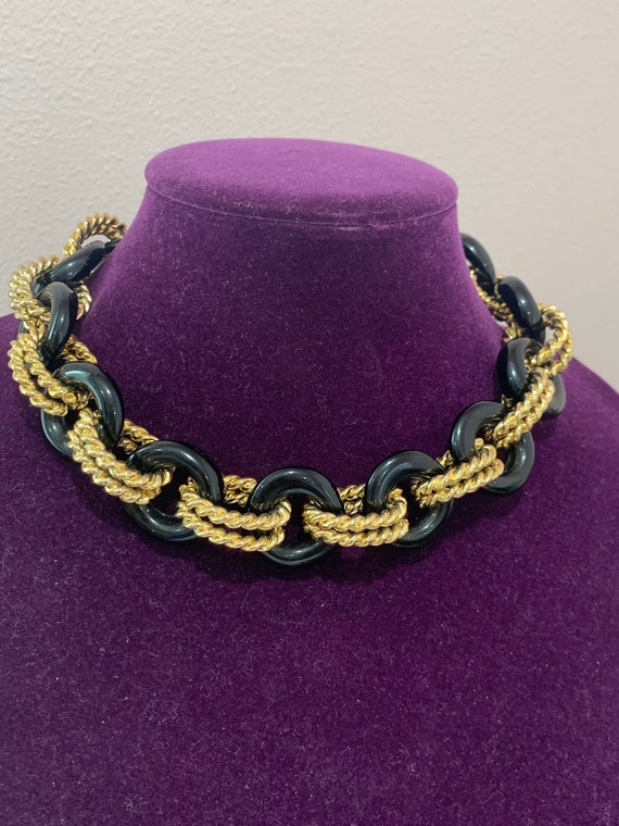 KJL Kenneth Jay Lane black and gold tone heavy/ch… - image 3