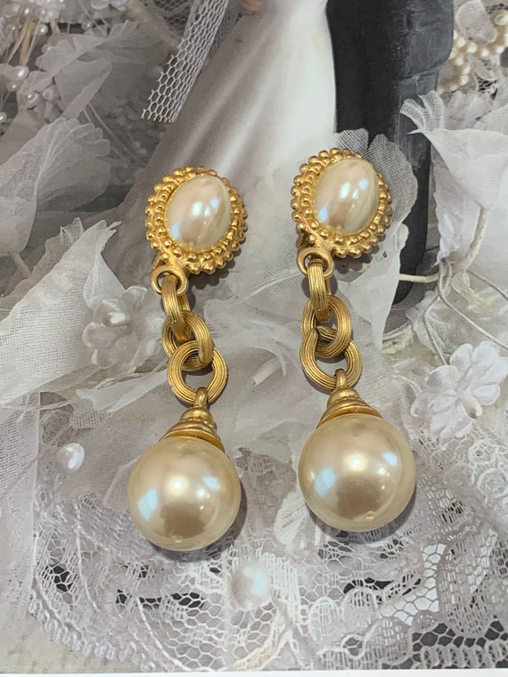 Blanca signed large faux pearls dangle earrings! … - image 2