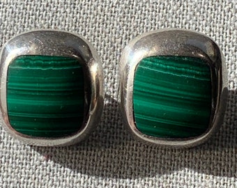 Real Malachite post Earrings, Sterling Silver .925! Square studs Modern Minimalist Jewelry! Made in Mexico!