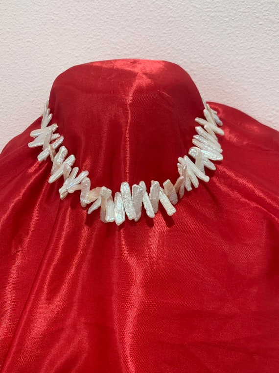 Vintage RARE genuine white Biwa stick pearl neckl… - image 4