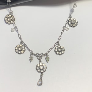 Liz Palacios signed Art Deco style necklace, clear Swarovski crystal rhinestones! Designer jewelry! DAINTY!
