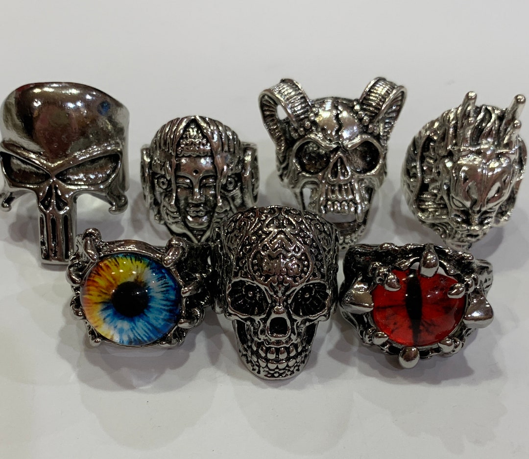 Hippie Rock Rings Vintage Gothic CRAFTING Rings LOT! Man Punk Rocks Skeleton! Boho Ring ...