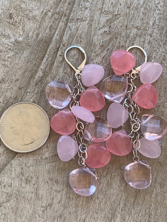 LARGE Pink Quartz multicolored drop earrings. Ste… - image 6