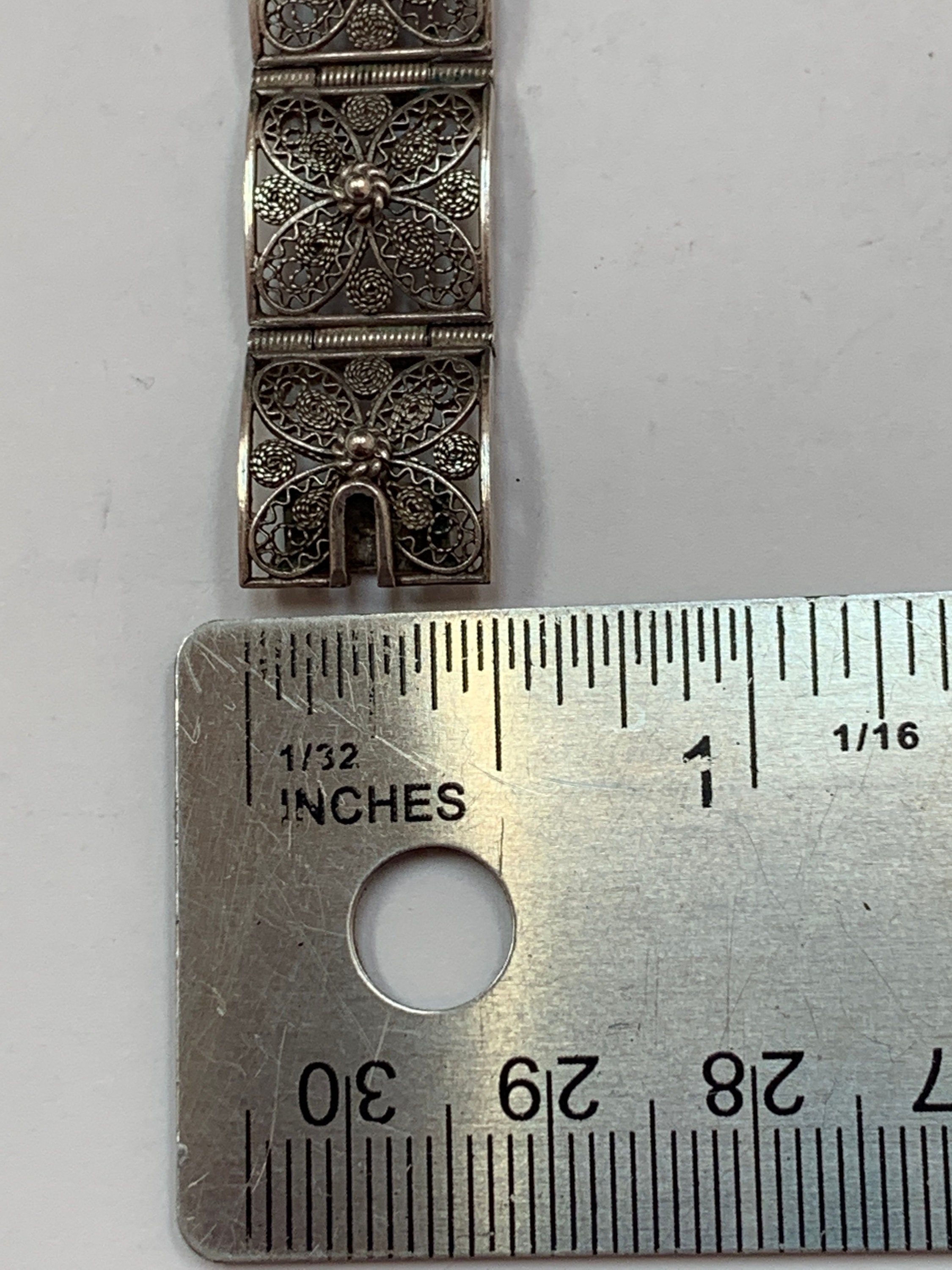 Vintage 800 Marked, Solid Silver Filigree Panel Bracelet