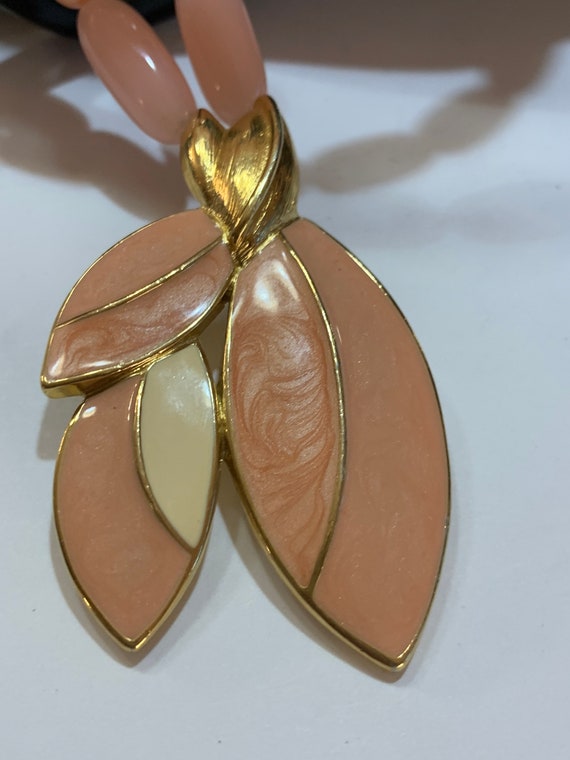 Vintage TRIFARI pink enamel pendant, Lucite beade… - image 4