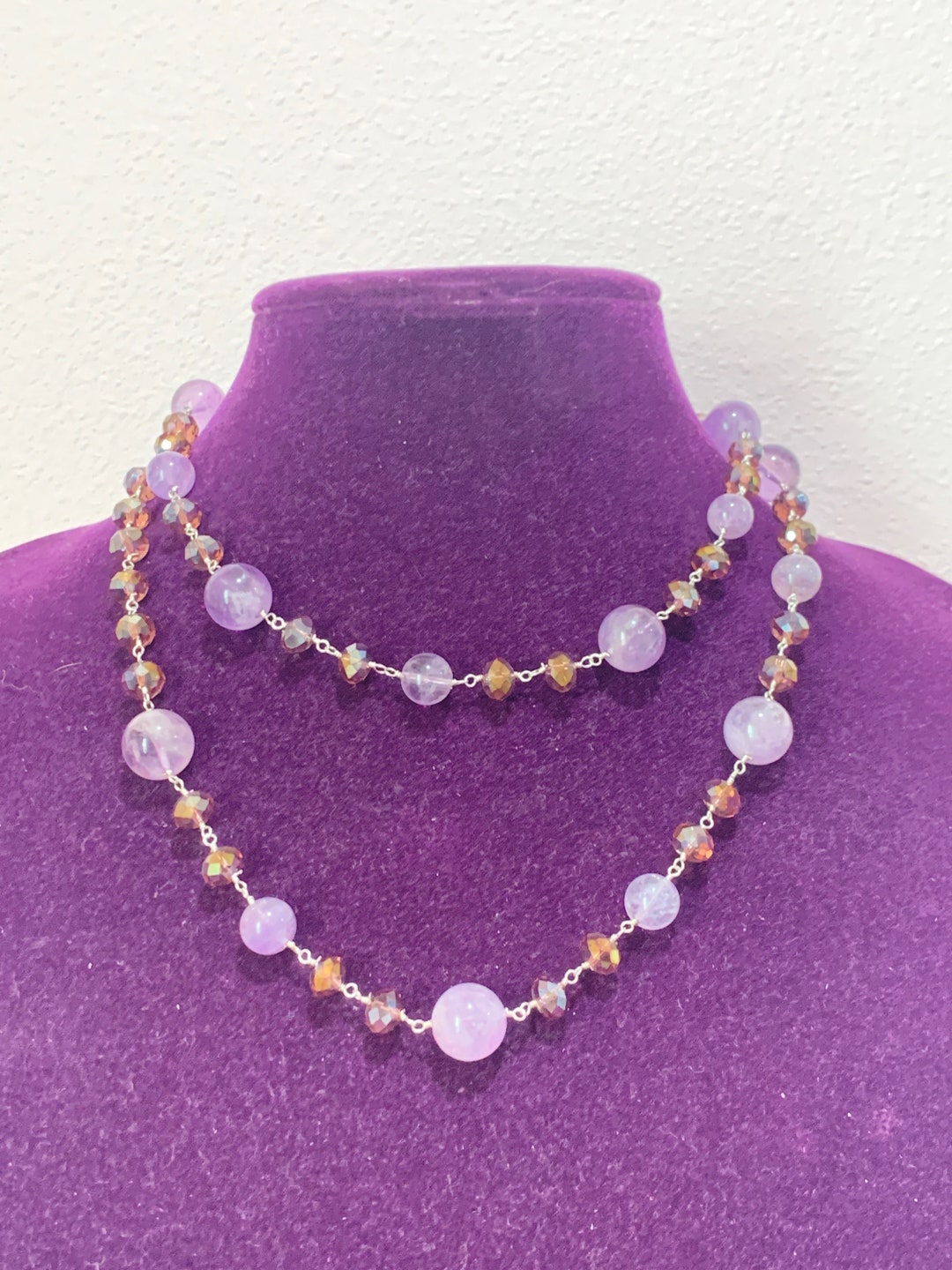 Vintage Natural Amethyst and Crystals Necklace in Sterling Silver