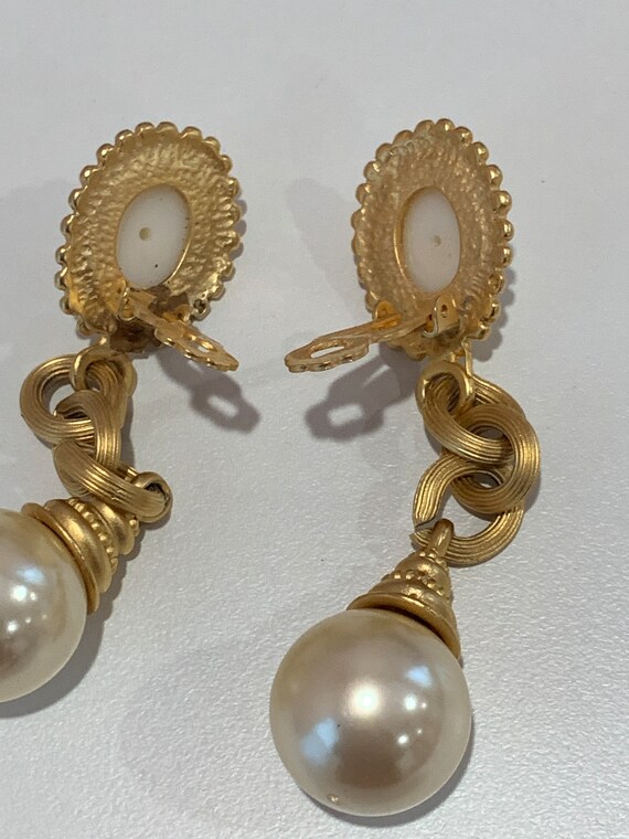 Blanca signed large faux pearls dangle earrings! … - image 6