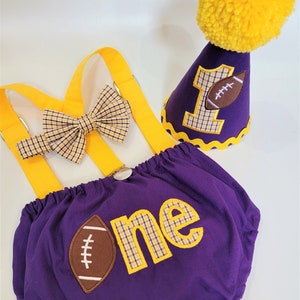 Boys Football Custom Birthday Smash Cake First Birthday Outfit Sports fan birthday, College Football One birthday outfit for party or Photo