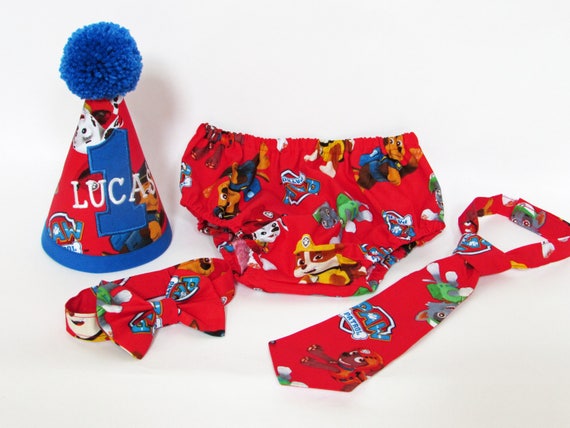 Boys Cake Smash Outfit Paw Patrol First Birthday Set Hat Tie Etsy